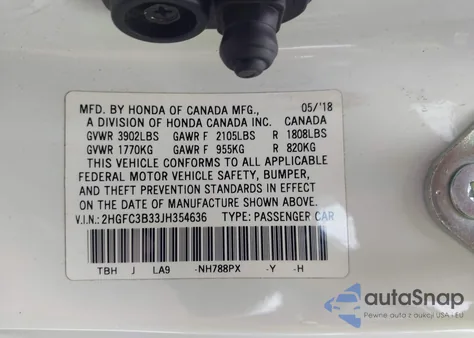 2018 Honda Civic Ex-T из США, поврежденный, VIN 2HGFC3B33JH354636